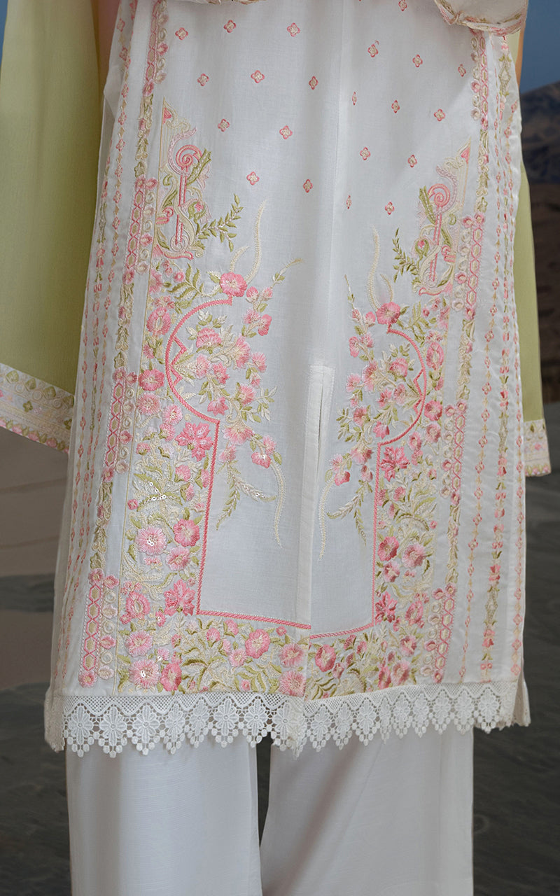 Pakistani White Embroidered Lawn 3-Piece Suit - Image 3