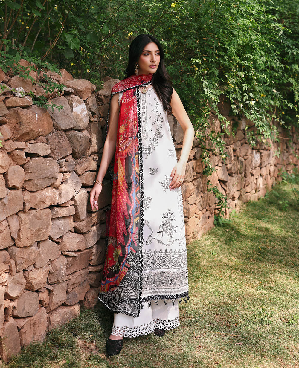 White Embroidered Lawn 3-Piece Suit - Image 1