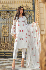 White Embroidered Net Salwar Kameez (3-Piece) - Image 2