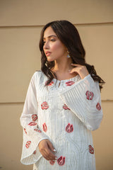 White Embroidered Net Salwar Kameez (3-Piece) - Image 3