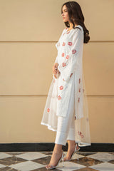 White Embroidered Net Salwar Kameez (3-Piece) - Image 4