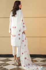 White Embroidered Net Salwar Kameez (3-Piece) - Image 6