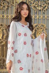 White Embroidered Net Salwar Kameez (3-Piece) - Image 7