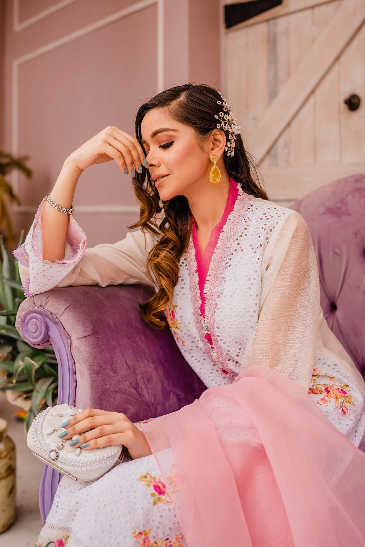 White Chikan Embroidered Salwar Kameez (3-Piece) - Image 5