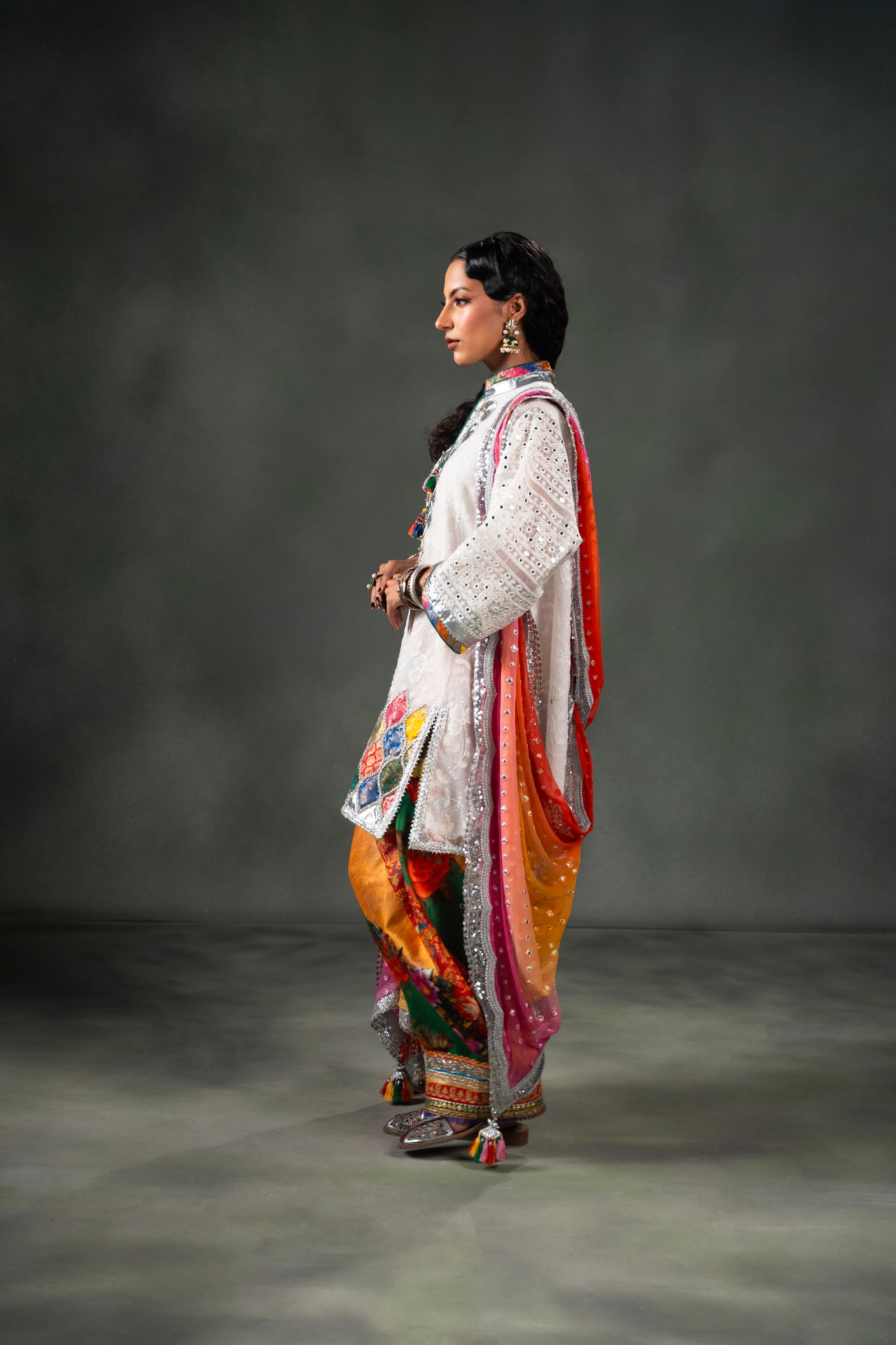 White Tukri Work Net Organza Salwar Kameez (3-Piece) - Image 1