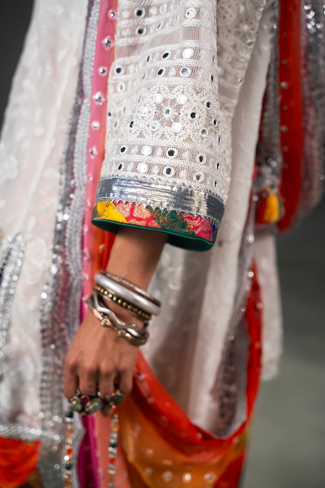 White Tukri Work Net Organza Salwar Kameez (3-Piece) - Image 6