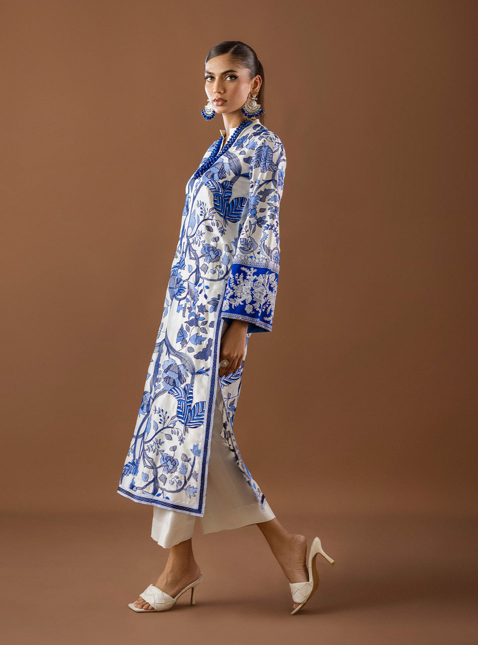 White Kantha Embroidered Raw Silk Salwar Kameez (2-Piece) - Image 10