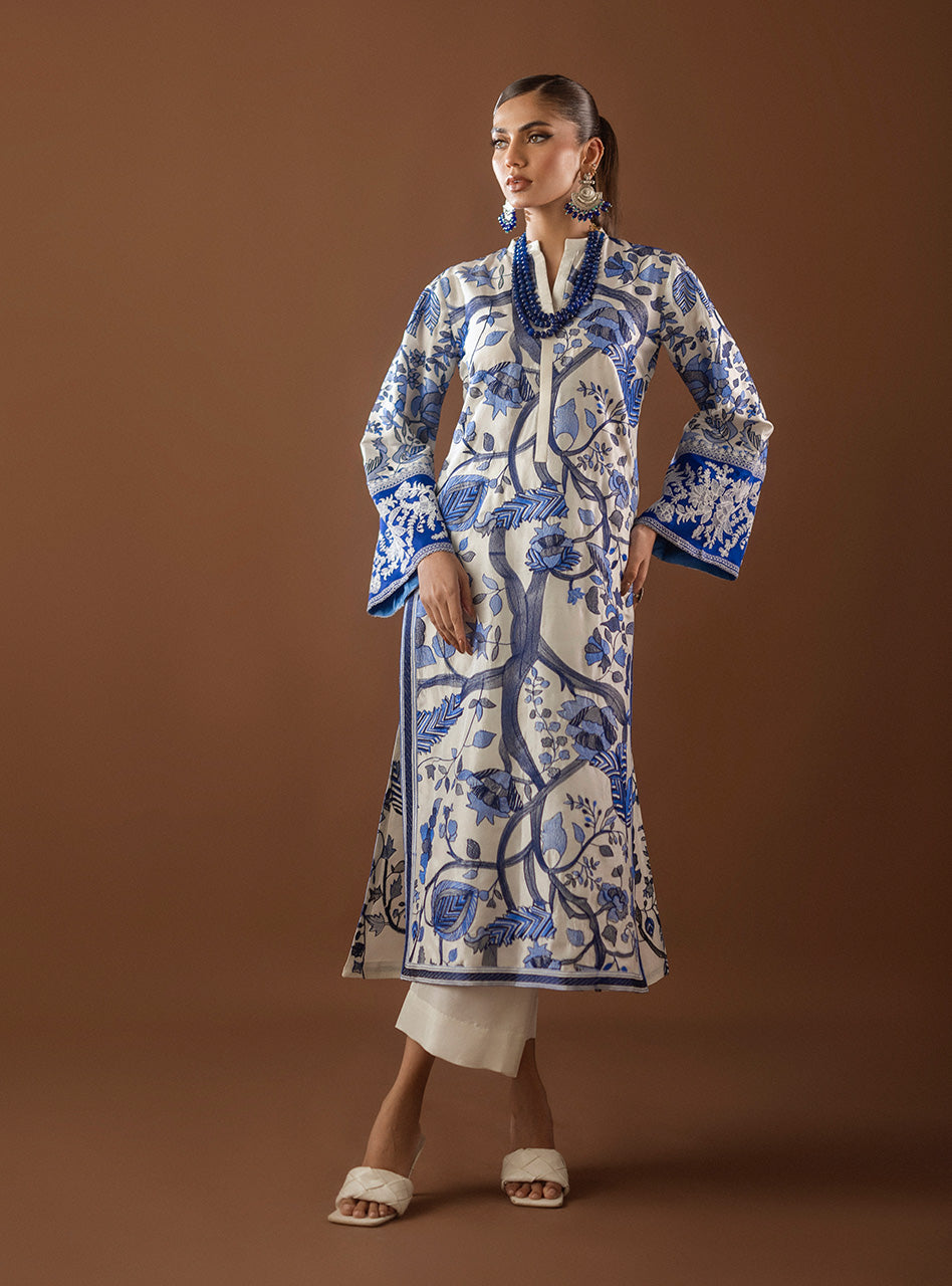 White Kantha Embroidered Raw Silk Salwar Kameez (2-Piece) - Image 7