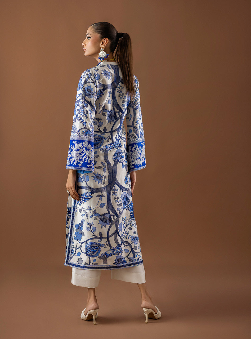 White Kantha Embroidered Raw Silk Salwar Kameez (2-Piece) - Image 8