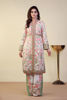 Pakistani White Pink & Green Embroidered Silk Coat-Style Tunic (3-Piece) - Image 2