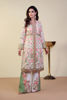 Pakistani White Pink & Green Embroidered Silk Coat-Style Tunic (3-Piece) - Image 3
