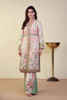 Pakistani White Pink & Green Embroidered Silk Coat-Style Tunic (3-Piece) - Image 5