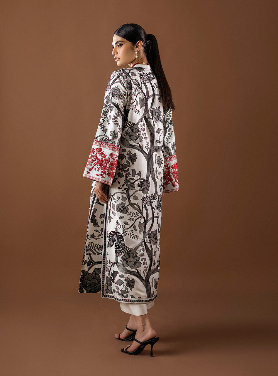 Pakistani White Kantha Embroidered Viscose Silk Salwar Kameez (2-Piece) - Image 2