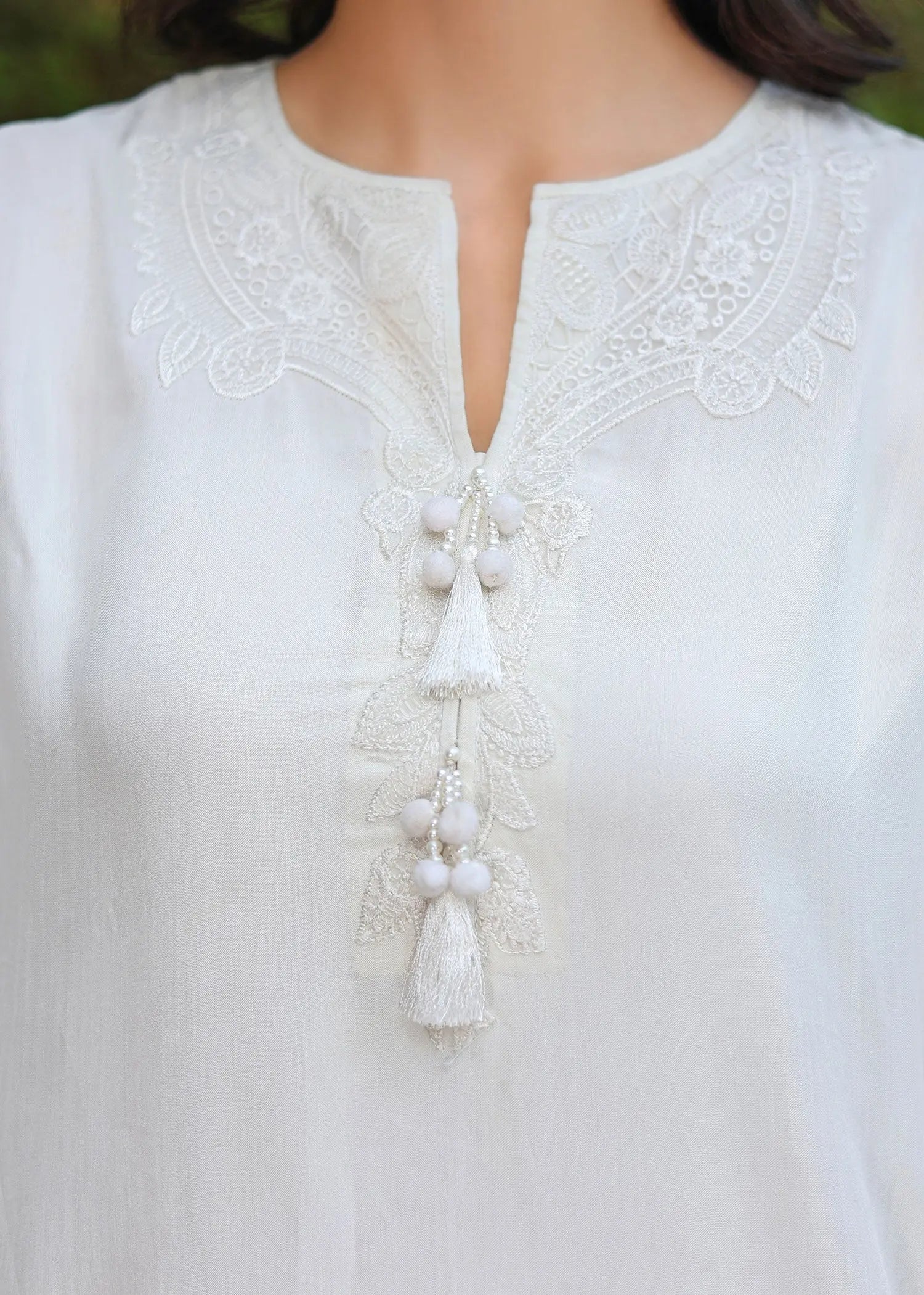 White Embroidered Viscose Salwar Kameez (3-Piece) - Image 4