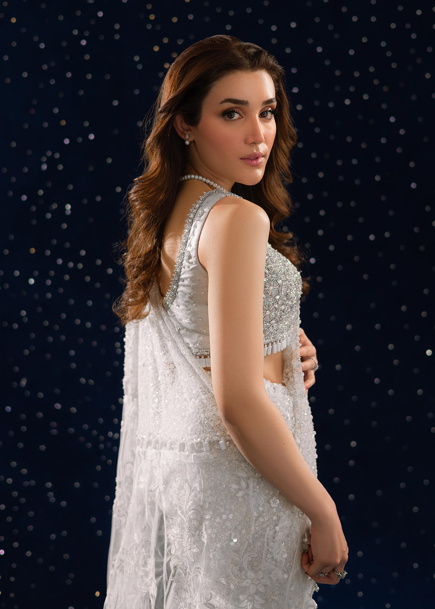 Frosted White Embellished Shamoz & Net Saree (2-Piece) - Image 4