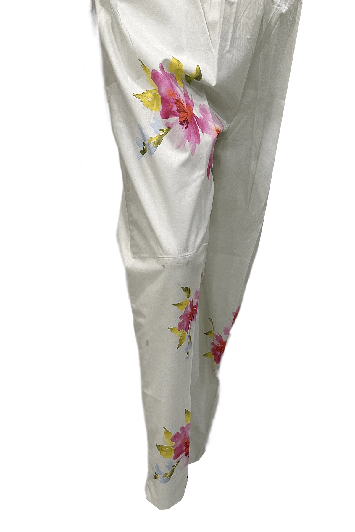 White Digital Printed Cotton Trouser (1-Pc) - Image 1