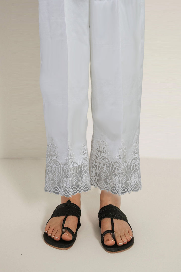 White Embroidered Silk Trouser (1-Pc) - Image 1
