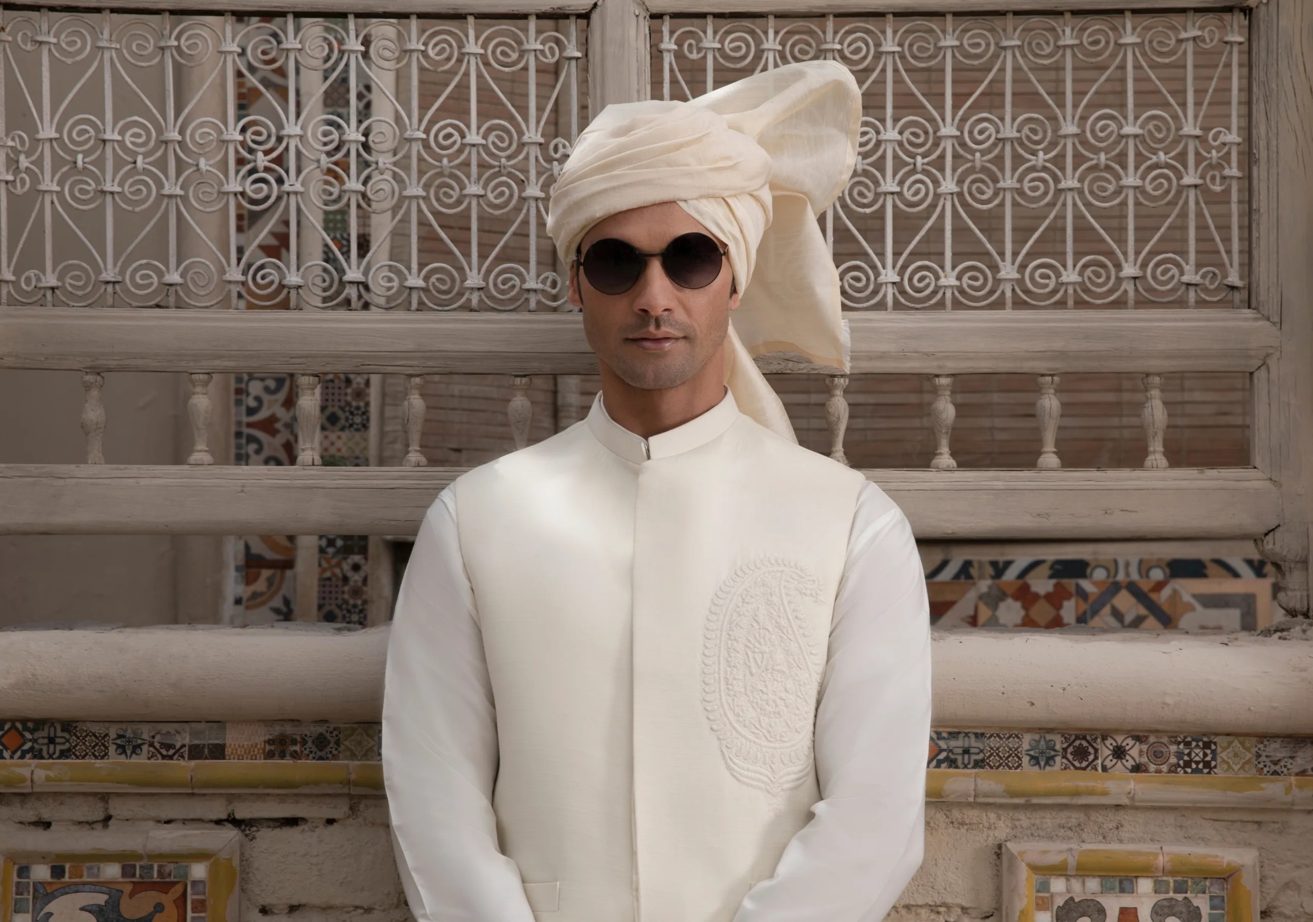 White Embroidered Silk Blend Waistcoat (3-Piece) - Image 7