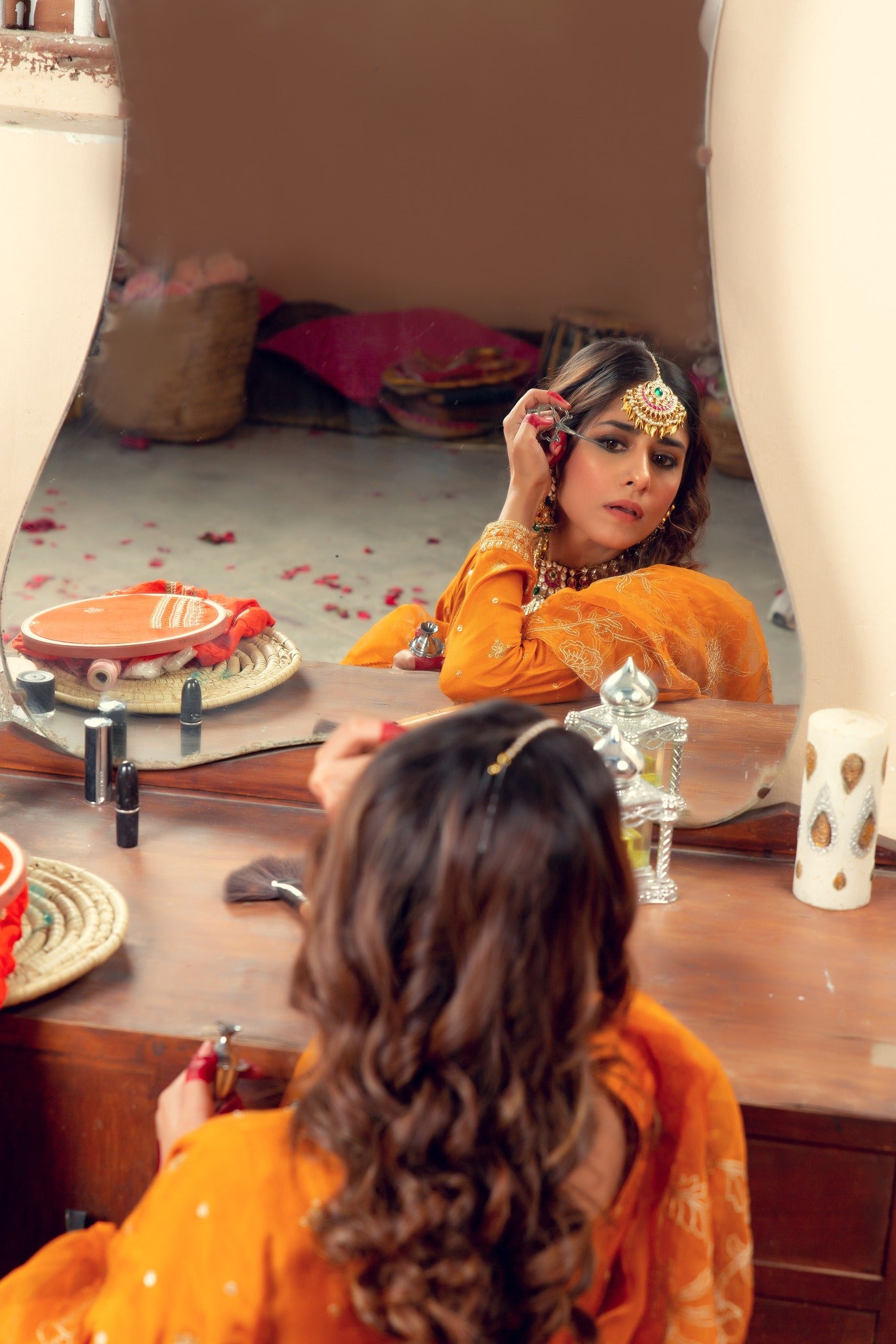 Pakistani Mustard Gota Zari Cotton Silk Anarkali (4-Piece) - Image 6