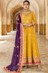 Pakistani Mustard Embroidered Chiffon & Organza Anarkali (2-Piece) - Image 1
