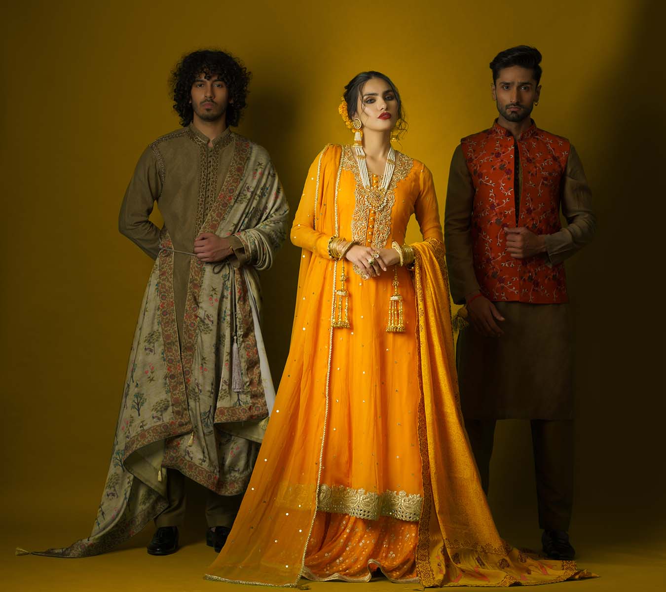 Mustard Yellow Embellished Net Anarkali Dress (2-Piece) - Image 1