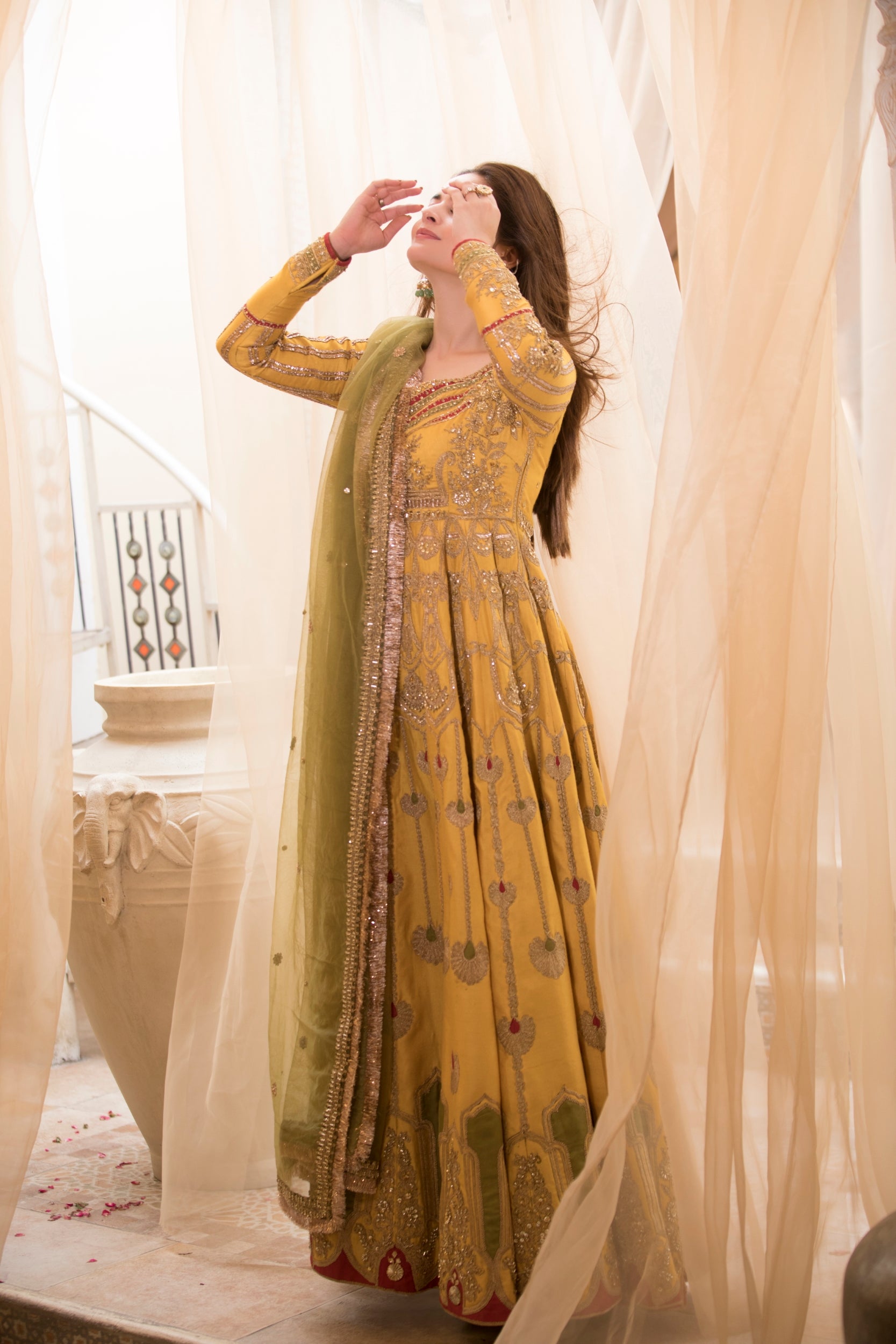 Mustard Yellow Embroidered Silk-Blend Anarkali (2-Piece) - Image 10