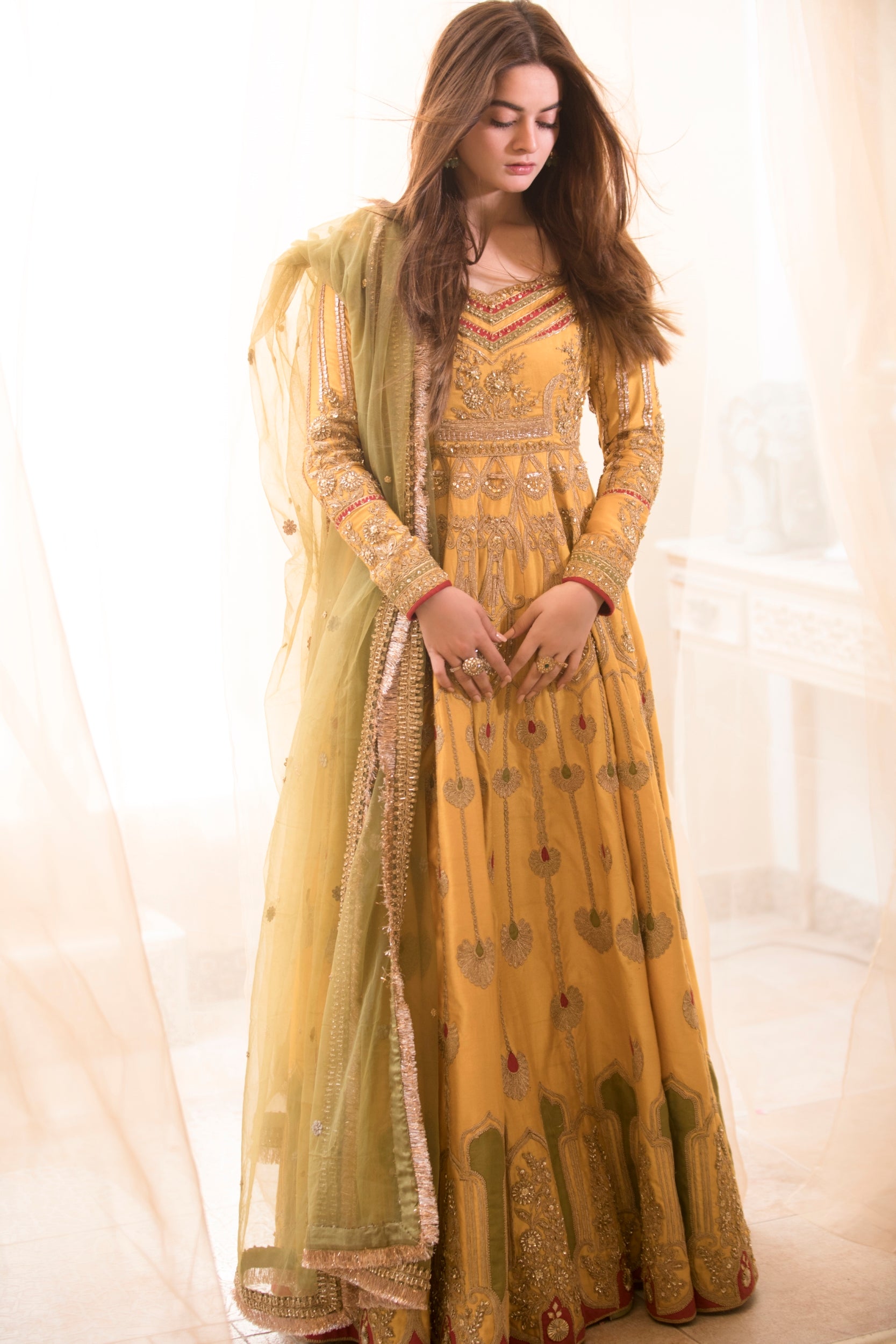 Mustard Yellow Embroidered Silk-Blend Anarkali (2-Piece) - Image 11