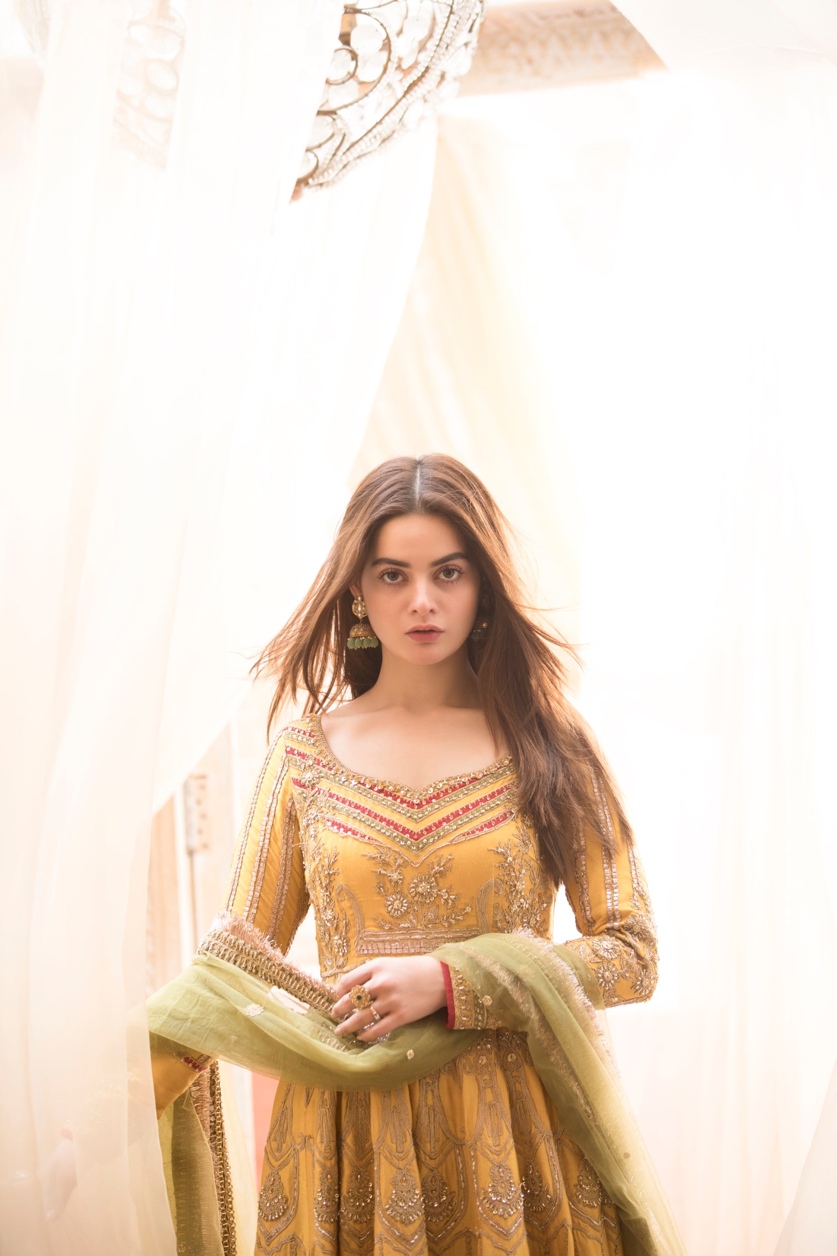 Mustard Yellow Embroidered Silk-Blend Anarkali (2-Piece) - Image 12