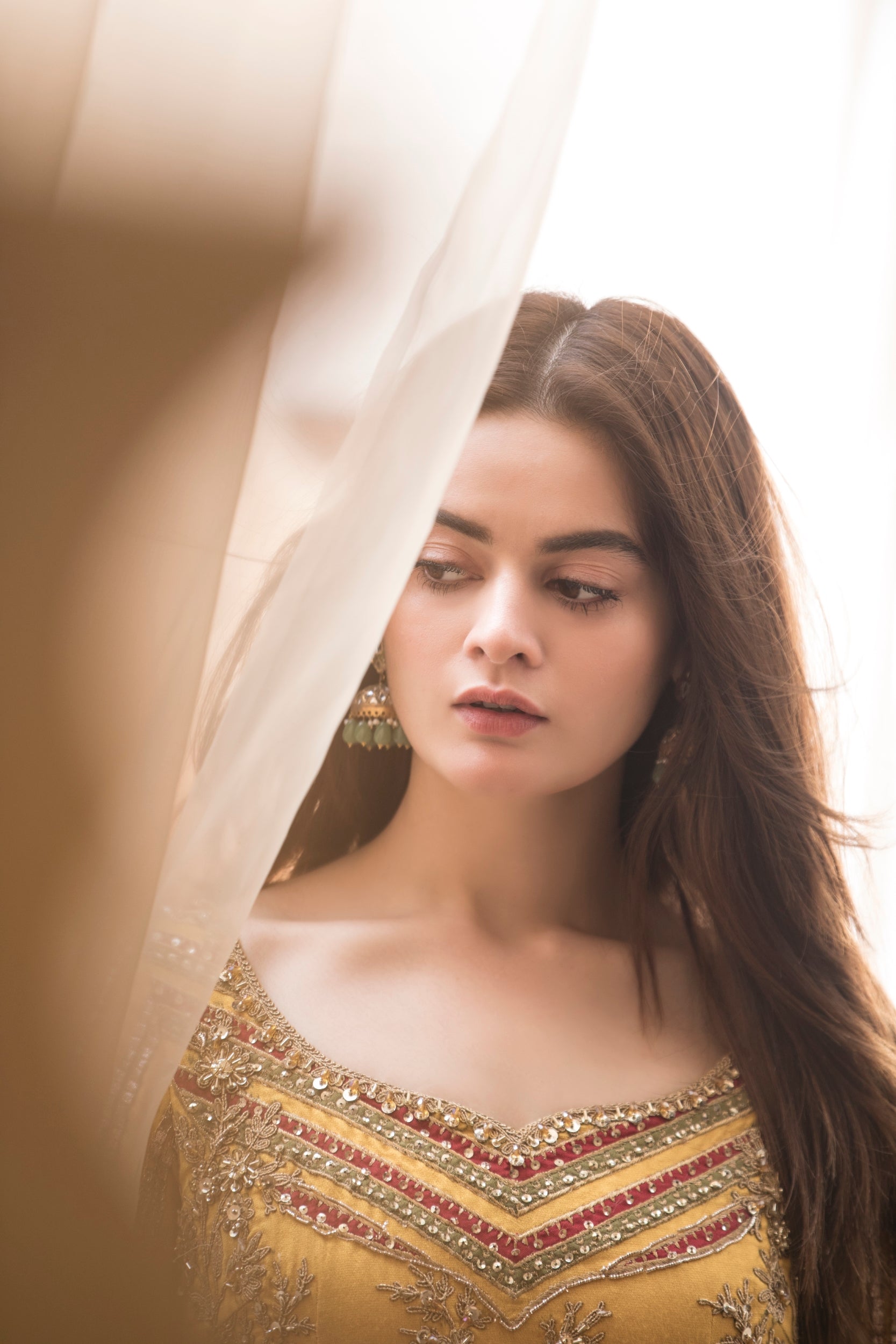 Mustard Yellow Embroidered Silk-Blend Anarkali (2-Piece) - Image 13