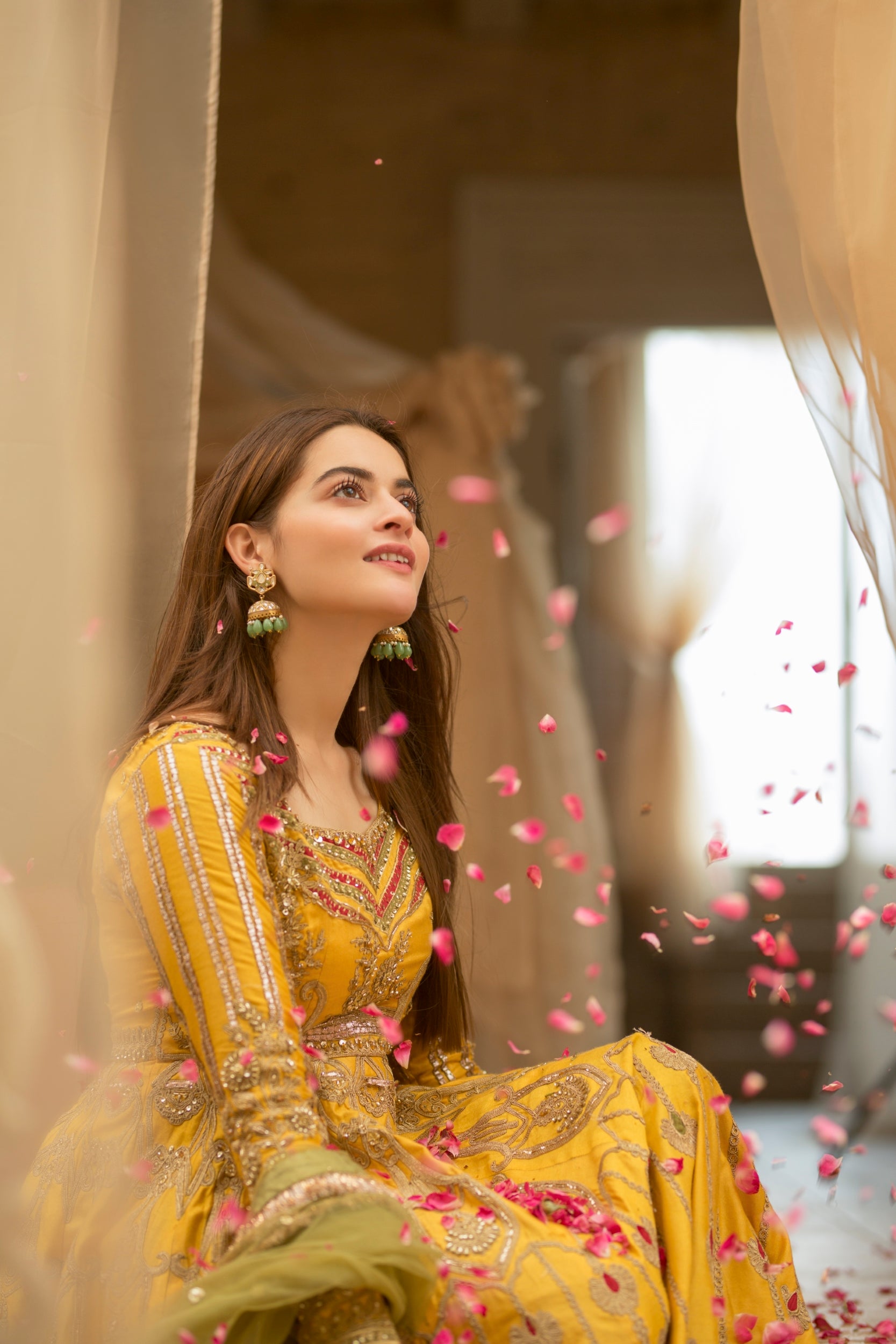 Mustard Yellow Embroidered Silk-Blend Anarkali (2-Piece) - Image 2