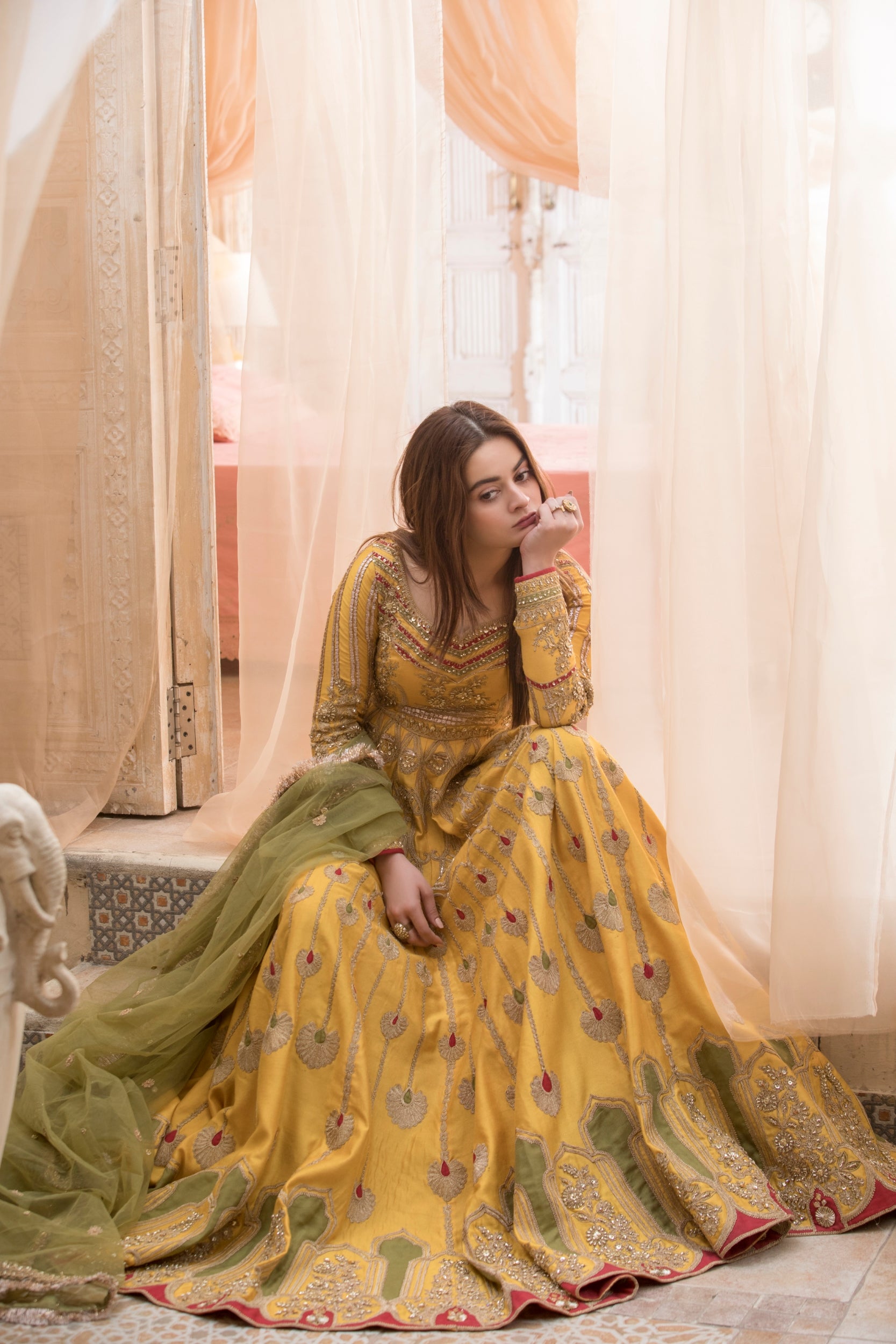 Mustard Yellow Embroidered Silk-Blend Anarkali (2-Piece) - Image 20