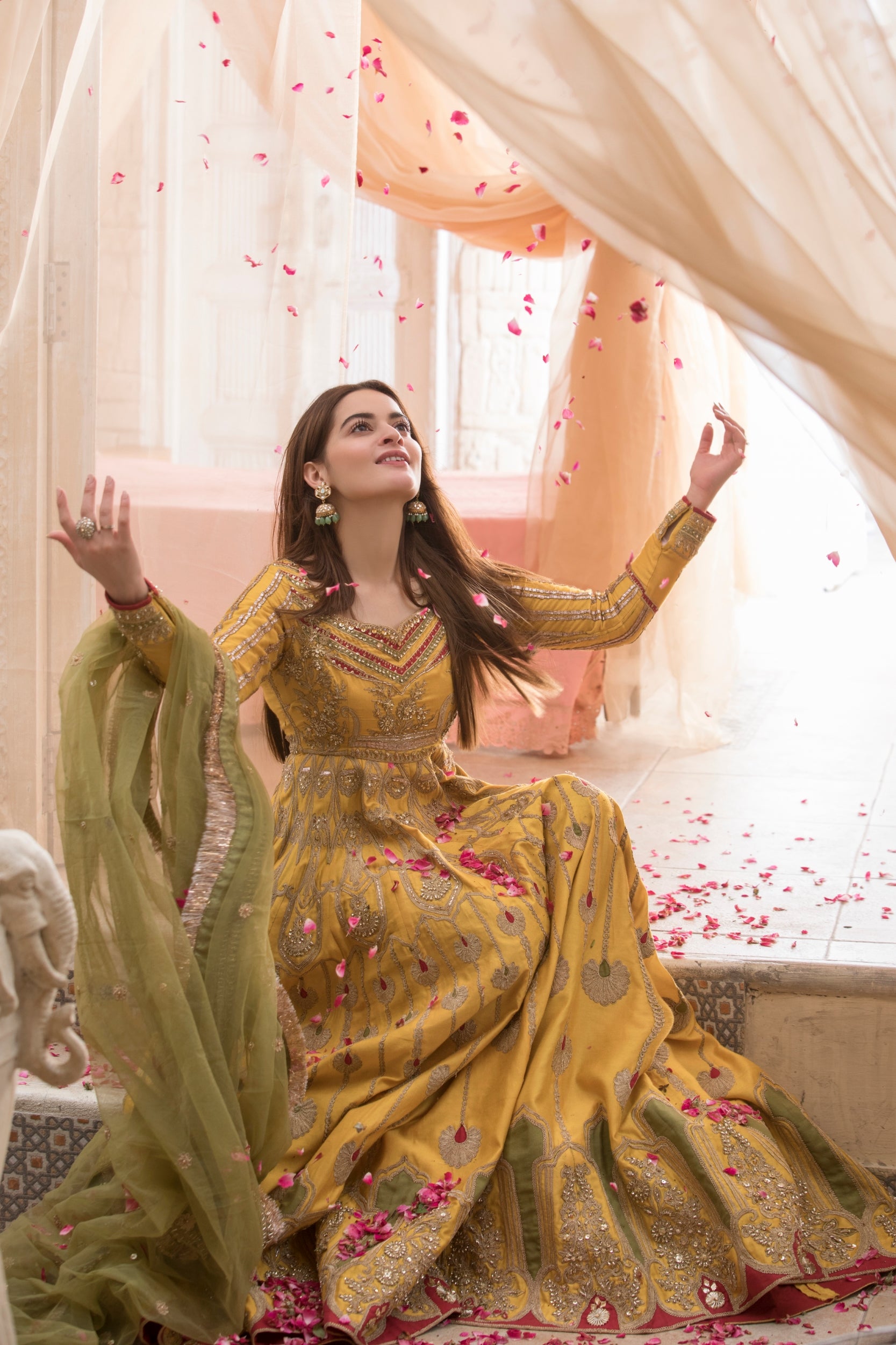 Mustard Yellow Embroidered Silk-Blend Anarkali (2-Piece) - Image 23