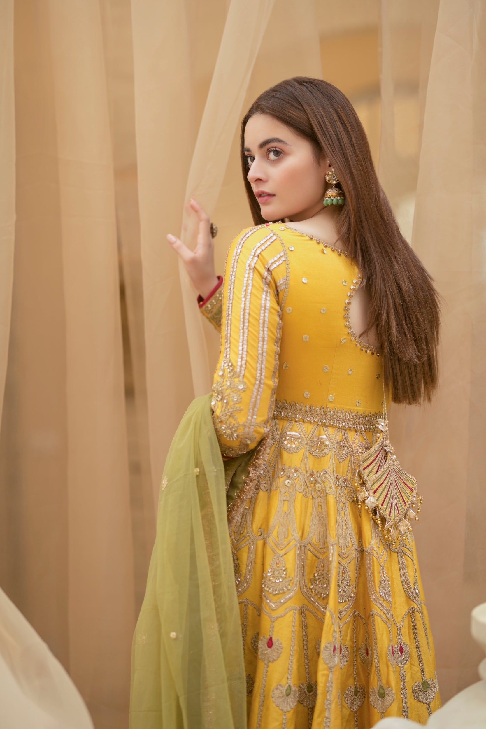 Mustard Yellow Embroidered Silk-Blend Anarkali (2-Piece) - Image 4