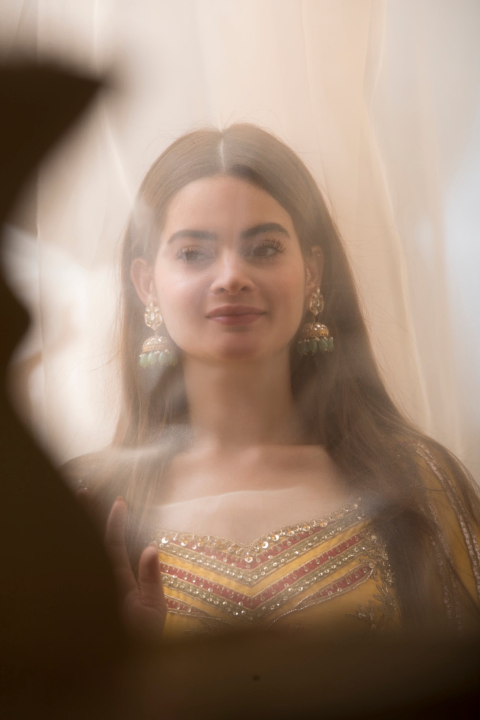 Mustard Yellow Embroidered Silk-Blend Anarkali (2-Piece) - Image 5