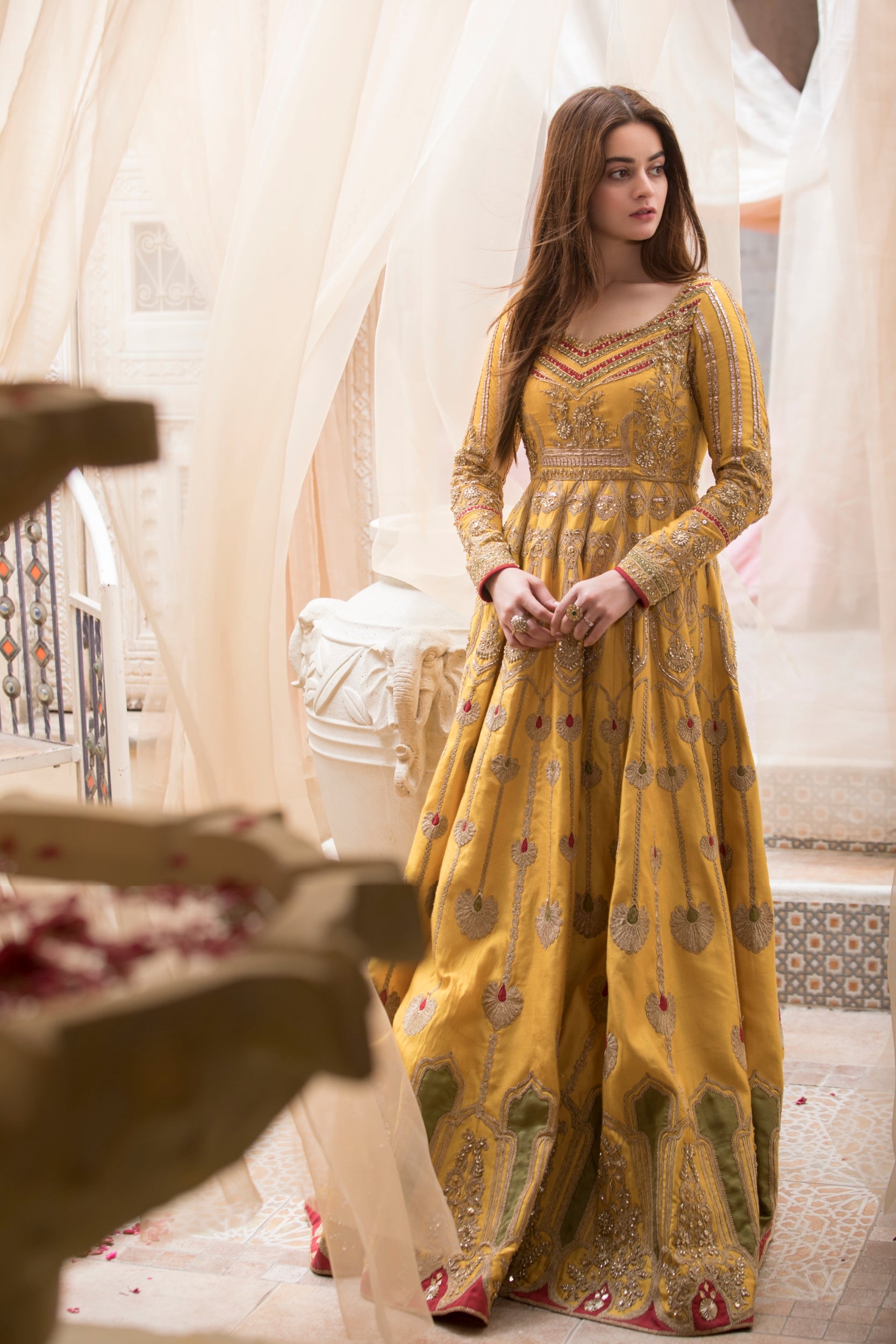 Mustard Yellow Embroidered Silk-Blend Anarkali (2-Piece) - Image 6