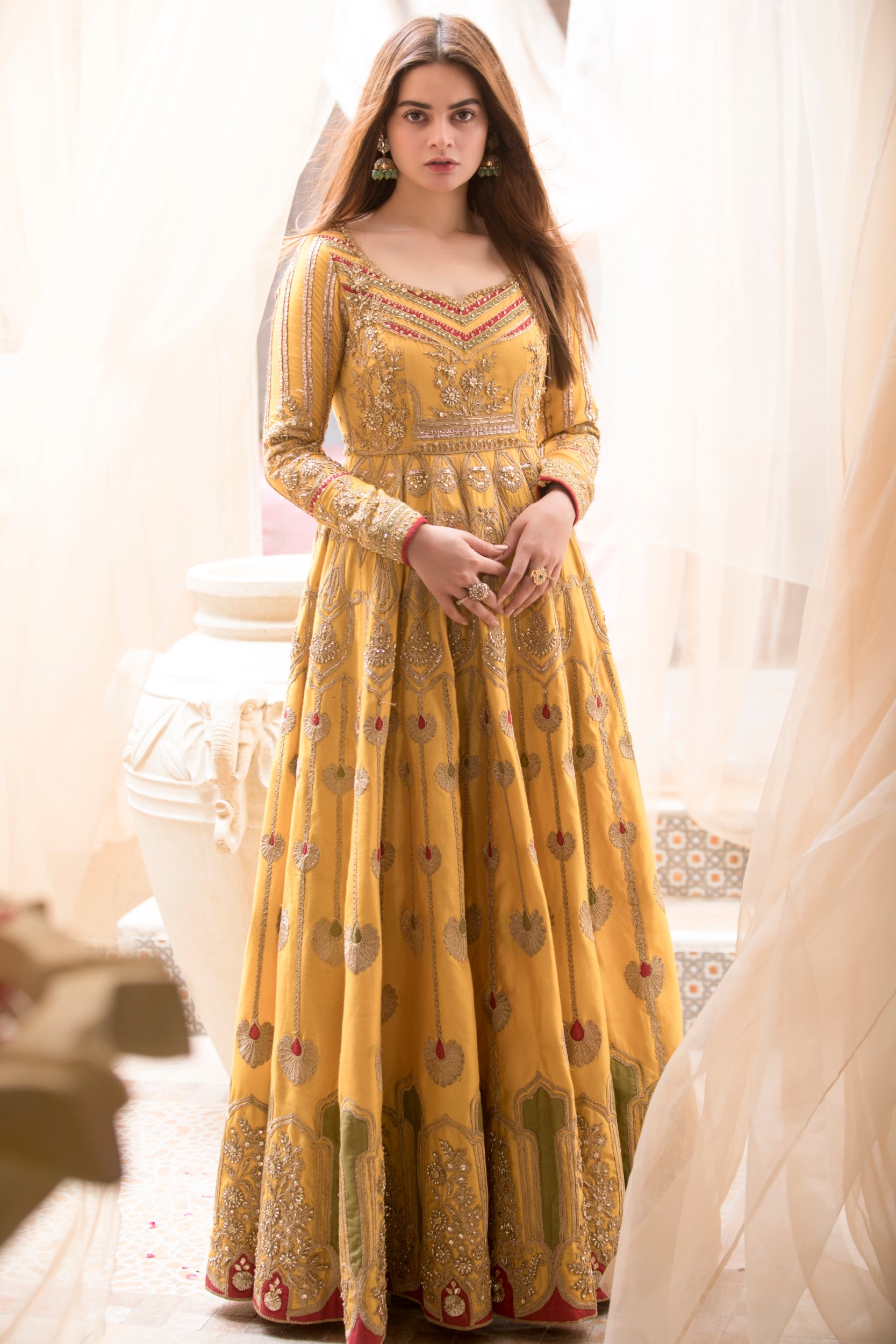 Mustard Yellow Embroidered Silk-Blend Anarkali (2-Piece) - Image 8