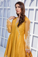 Pakistani Yellow Gota Embroidered Cotton Net Angrakha (3-Piece) - Image 7