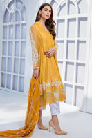 Pakistani Yellow Gota Embroidered Cotton Net Angrakha (3-Piece) - Image 8