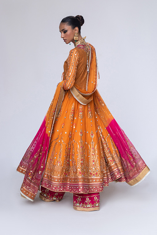 Marigold Pink Embroidered Chiffon Angarkha (3-Piece) - Image 4