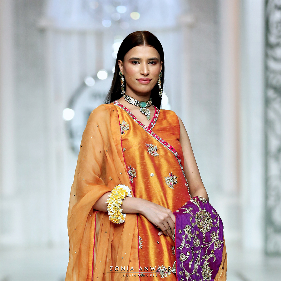 Marigold Embroidered Kathan Silk Angrakha (3-Piece) - Image 3