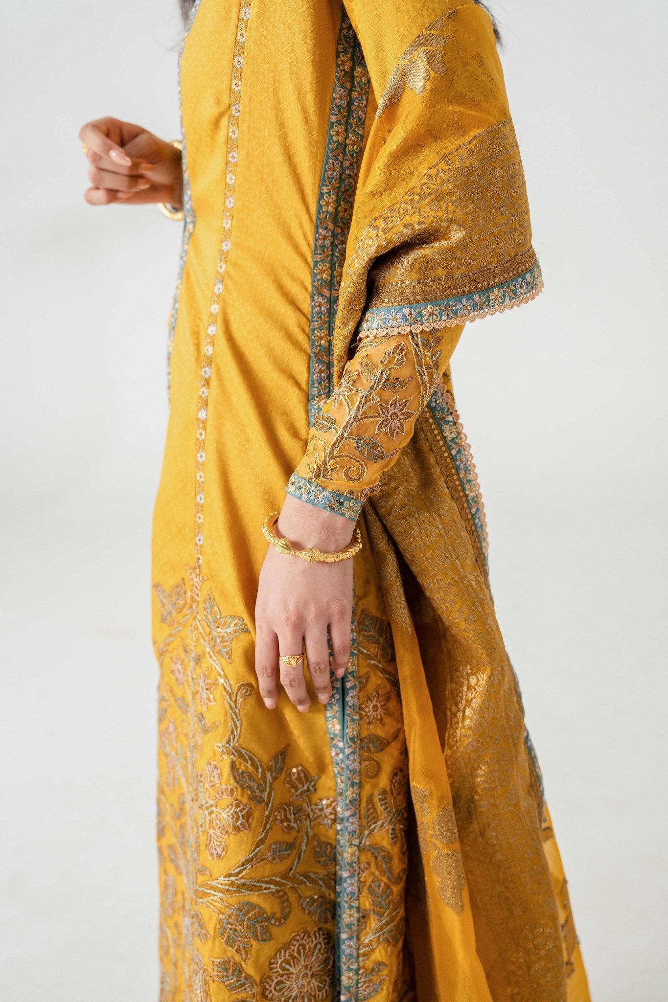 Mustard Gold Embroidered Lawn Angrakha (3-Piece) - Image 3