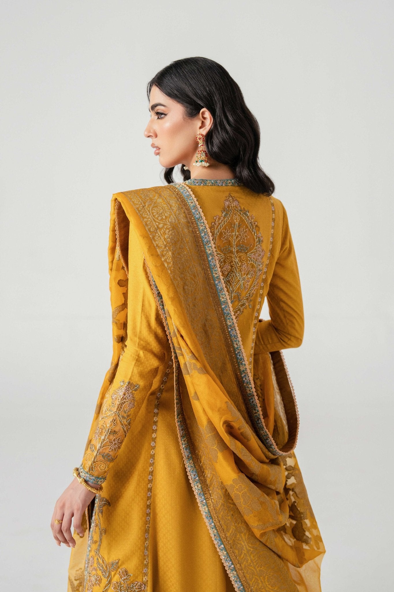 Mustard Gold Embroidered Lawn Angrakha (3-Piece) - Image 4