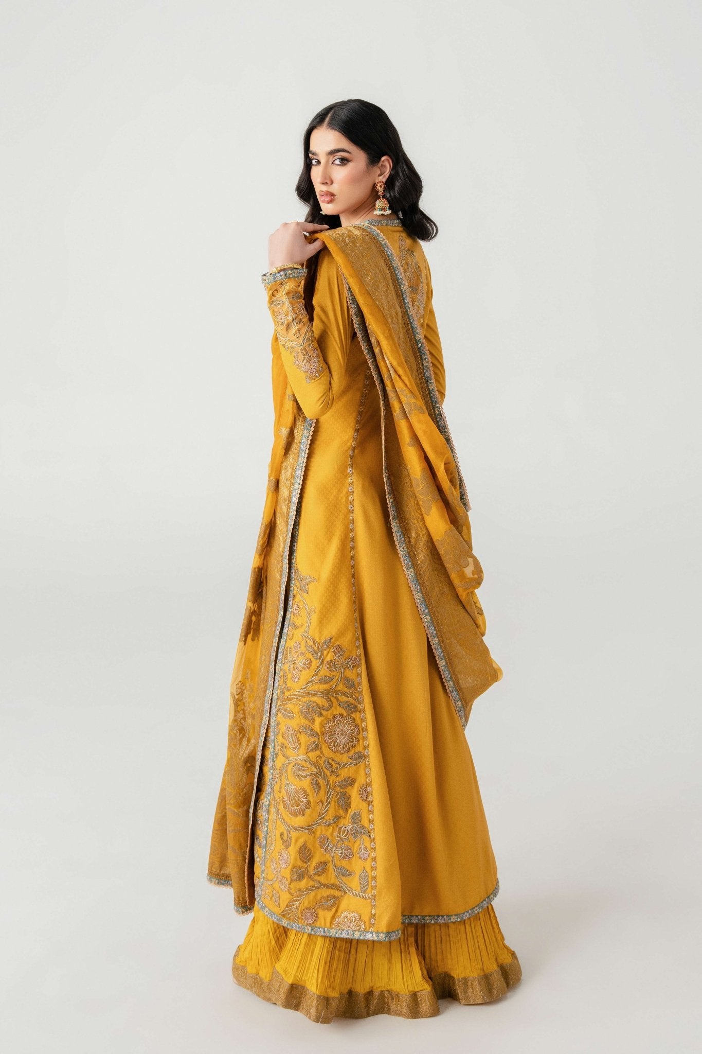 Mustard Gold Embroidered Lawn Angrakha (3-Piece) - Image 5