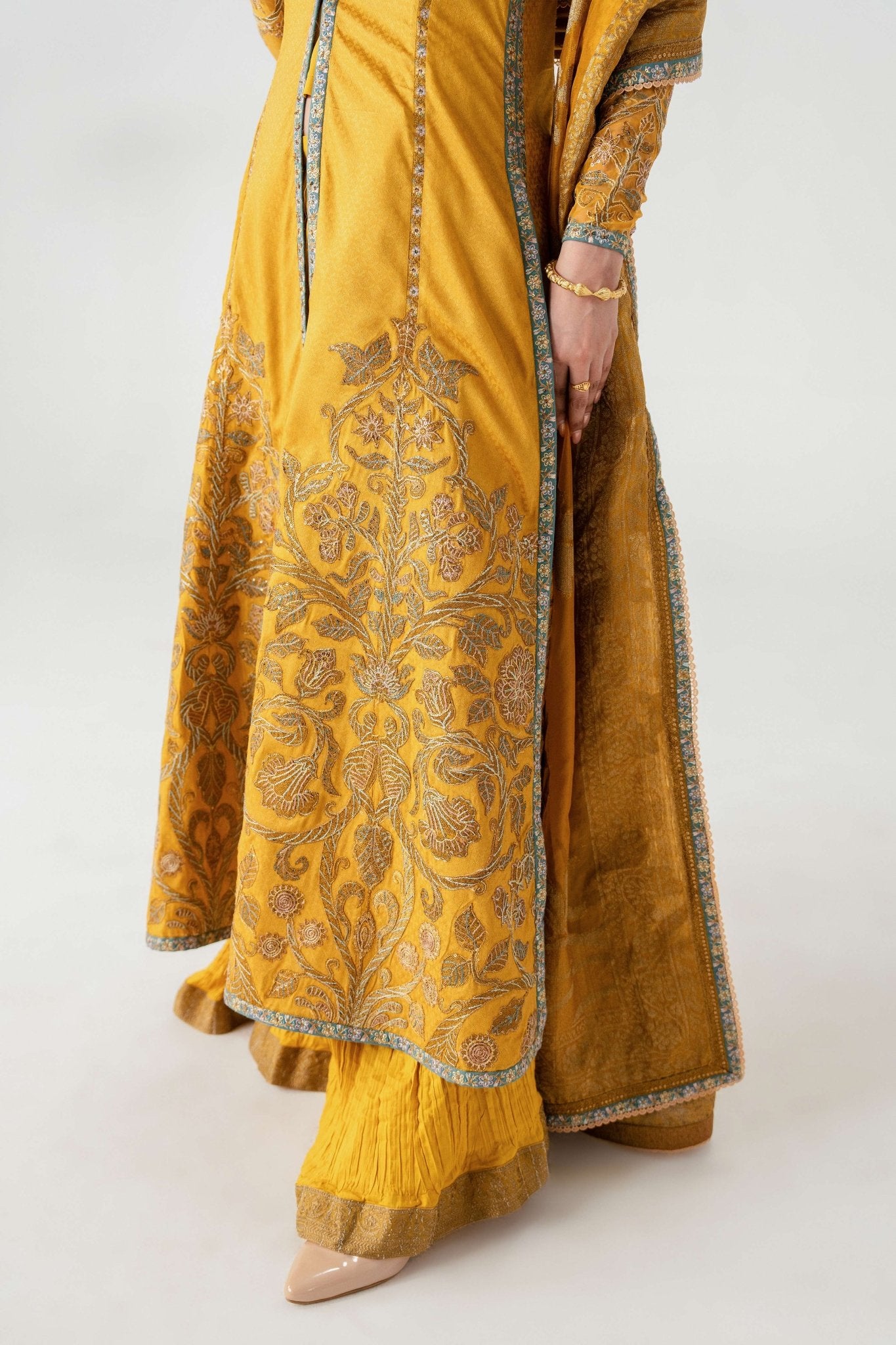Mustard Gold Embroidered Lawn Angrakha (3-Piece) - Image 6
