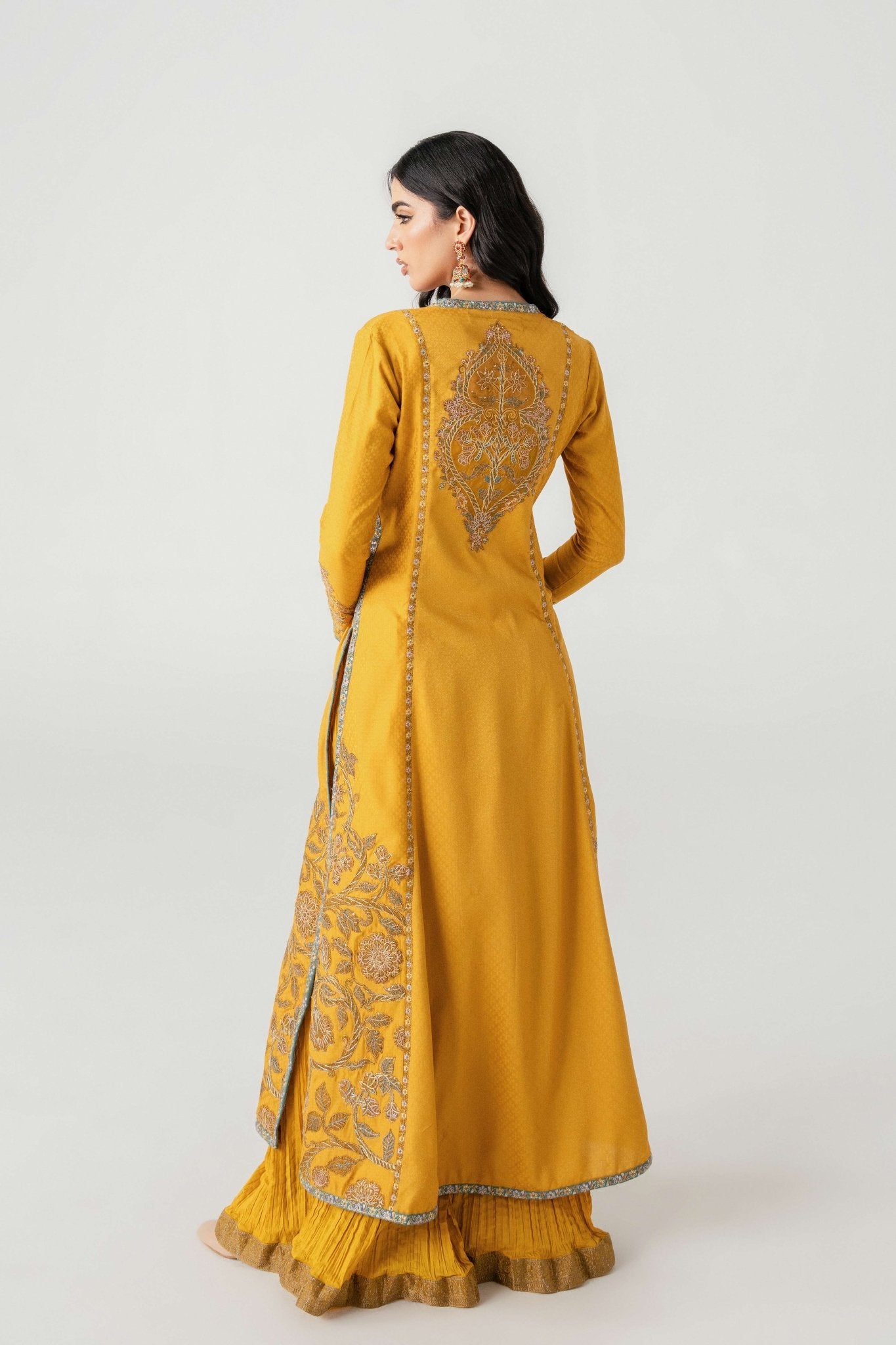 Mustard Gold Embroidered Lawn Angrakha (3-Piece) - Image 7
