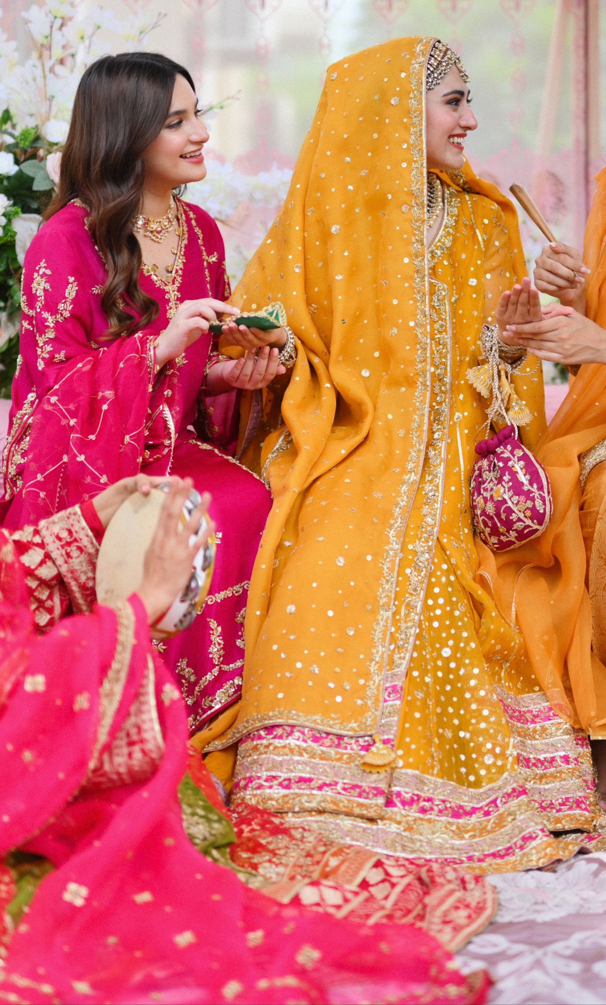 Pakistani Mustard Hand-Embellished Net Angrakha (2-Piece) - Image 2