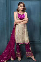 Light Yellow Embroidered Net Angrakha (3-Piece) - Image 2