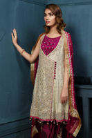 Light Yellow Embroidered Net Angrakha (3-Piece) - Image 3