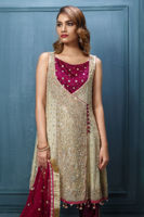 Light Yellow Embroidered Net Angrakha (3-Piece) - Image 4
