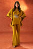 Mustard Metallic Embroidered Raw Silk Wrap Set (2-Piece) - Image 2